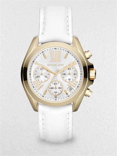 michael kors watch leather white|Michael Kors men's leather watch.